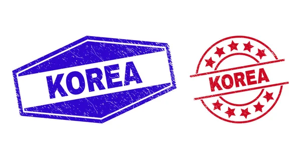 KOREA Mogorva bélyegzők kerek és hatszögletű formákban — Stock Vector