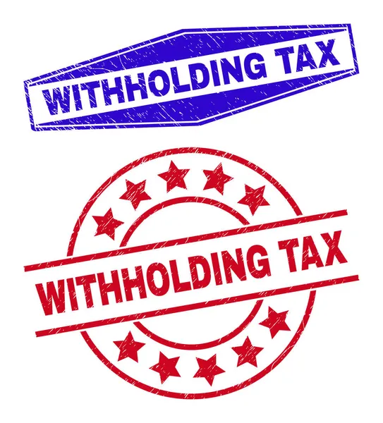 WITHHOLDING TAX Textured Badges in Round and Hexagon Forms — Stock Vector