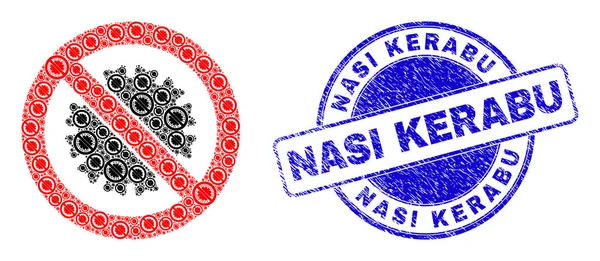Segel stempel Nasi Kerabu bertekstur Dan hentikan Virus Mosaik Fraktal Ikon Mandiri - Stok Vektor