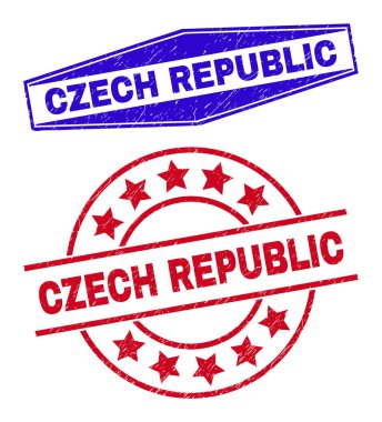 Yuvarlak ve Altıgen Şekillerde CZECH CUMHURİYET Çizilmiş Damgalar