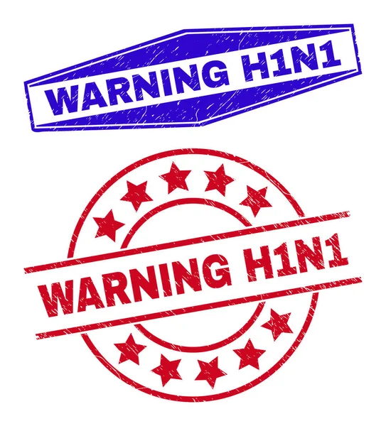 WARNING H1N1 Textured Seals in Round and Hexagonal Shapes — Stock Vector