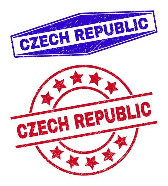 REPUBLIKA CZESKA Podrapane znaczki w kształcie okrągłego i sześciokąta — Wektor stockowy