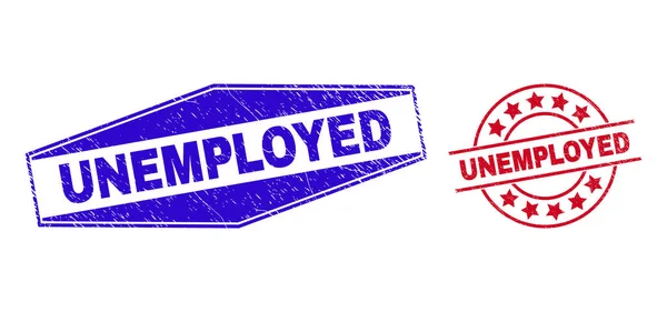 Çember ve Altıgen Biçimlerinde UNEMPLOYED Tehlike Damgaları — Stok Vektör