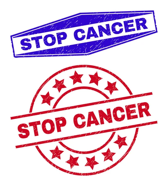 STOP CANCER Grunge Segel Stamp dalam Bentuk Bundar dan Hexagon - Stok Vektor