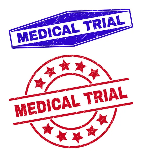 MEDICAL TRIAL Corroded Watermarks in Round and Hexagon Shapes — Stock Vector