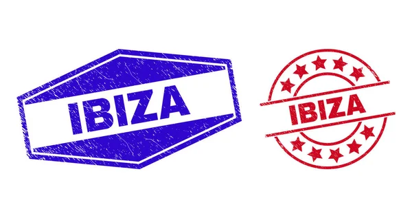 IBIZA Unclean Stamps in Round and Hexagon Forms — Stock Vector
