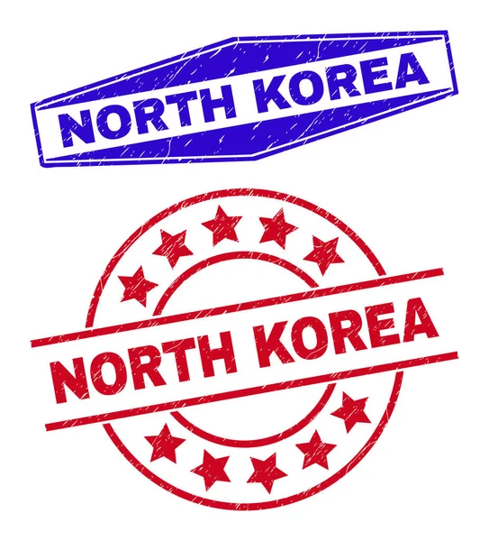 NORTH KOREA Yuvarlak ve Altıgen Şekillerde Kirli Mühürler — Stok Vektör
