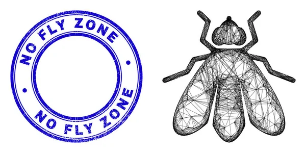 Insigne texturé de zone d'interdiction de vol et icône de mouche de maille irrégulière de réseau — Image vectorielle