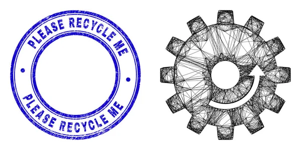 Rubber Please Recycle Me Stamp Seal and Linear Irregular Mesh Gear Rotation Icon — Stock Vector