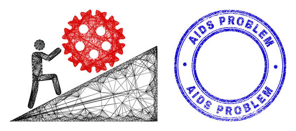 Grunge AIDS Problem Seal and Linear Irregular Mesh Man Rolling Virus Up Icon