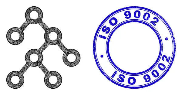 Karmolt ISO 9002 pecsét és kikelt szabálytalan hálószemek kettős szerkezete ikon — Stock Vector