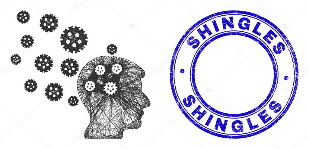 Scratched Shingles Stamp and Linear Irregular Mesh Brain Infection Trail Icon