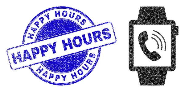 Caucho Happy Hours Ronda marca de agua y relojes de teléfono Lowpoly icono — Archivo Imágenes Vectoriales