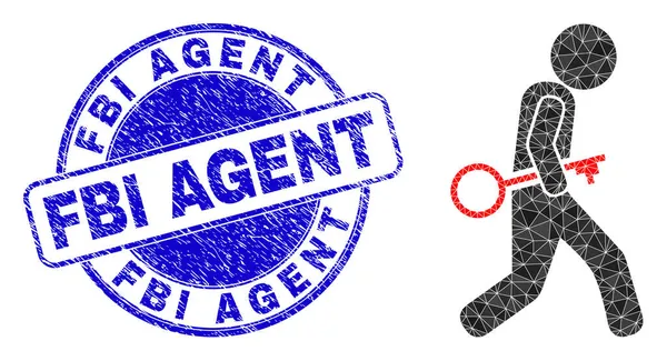 Selo redondo texturizado do selo do agente de FBI e ícone chave do triângulo do ladrão —  Vetores de Stock