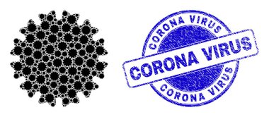 Grunge Corona Virüs Mührü ve Virüs Özyinelemeli Ögeleri
