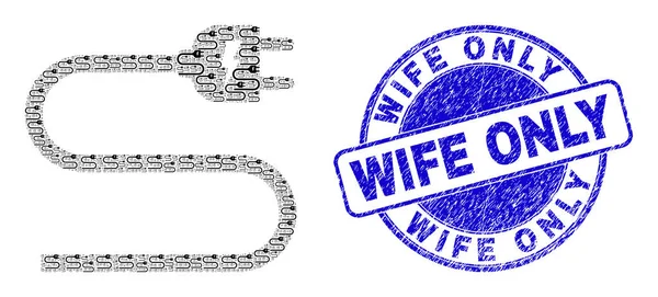 Distress Wife Only Stamp Seal and Electric Cord Recursive Composition of Self Icons — Stock Vector