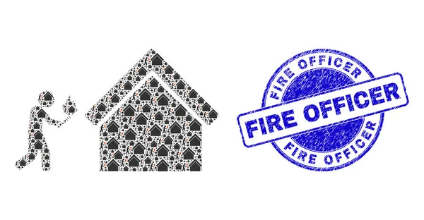 Rubber brandweerman Seal en huis brandstichter Fractal Mozaïek van Self Icons — Stockvector