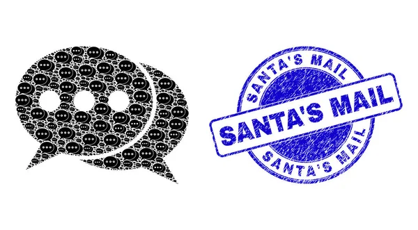 Grunge SantaS Sello de sello de correo y mensajes de chat Recursión mosaico de iconos — Vector de stock