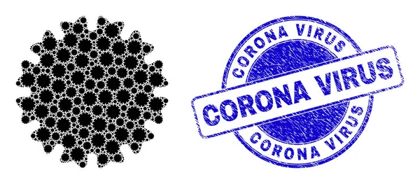 Grunge Corona Virus Stamp Seal and Virus Recursive Composition of Self Items — стоковий вектор