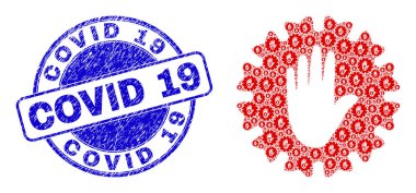 Grunge Covid 19 filigran ve Stop Hand Coronavirus Özyinelemeli Ögeler Mozaiği