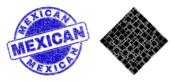 Sello mexicano grunge y collage recursivo rombo de autoiconos — Vector de stock