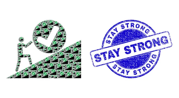Distress Stay Strong Stamp And Man Rolling Confermazione Risali Composizione frattale di articoli di auto — Vettoriale Stock