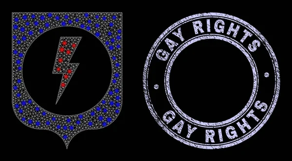 Sello de Derechos Gay Texturizado y Bright Mesh Electric Shield con Chispas — Archivo Imágenes Vectoriales