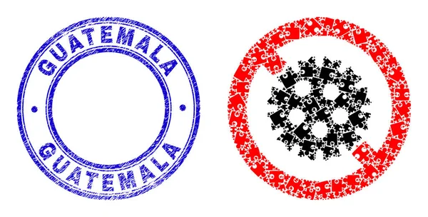 Blue Scratched Guatemala Stamp Seal en Stop Coronavirus Icoon Mozaïek van Puzzel Componenten — Stockvector