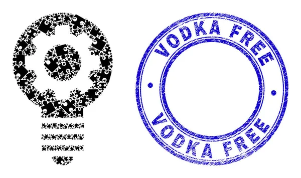 Blue Scratched Vodka Free Stempel und Glühbirne Ikone Mosaik aus Puzzleteilen — Stockvektor