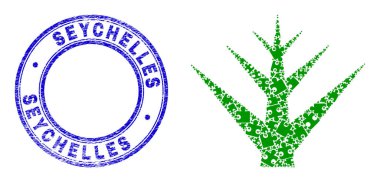 Mavi Çizik Seyşeller Mühür ve Dekoratif Ağaç Resimli Yapboz Eklentileri Mozaiği