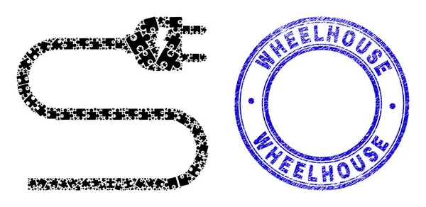 Μπλε Grunge Wheelhouse σφραγίδα σφραγίδα και ηλεκτρικό καλώδιο εικονίδιο ψηφιδωτό των στοιχείων παζλ — Διανυσματικό Αρχείο