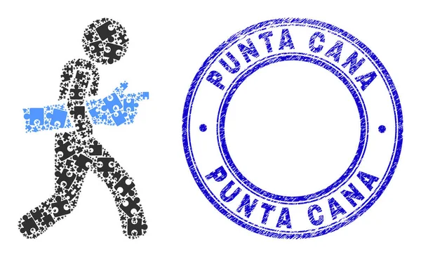 Blue Scratched Punta Cana Stempel und Index Finger Courier Icon Mosaik aus Puzzle-Komponenten — Stockvektor