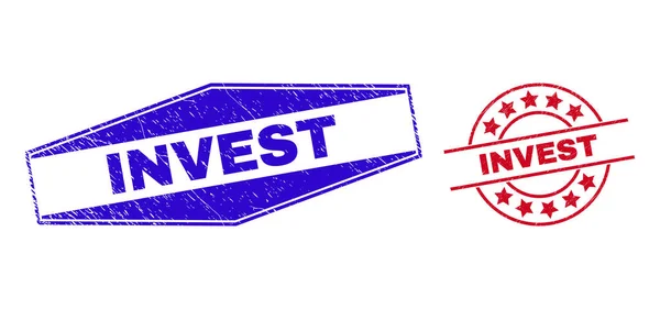 Yuvarlak ve Altıgen Biçimli INVEST Tehlike Damgaları — Stok Vektör