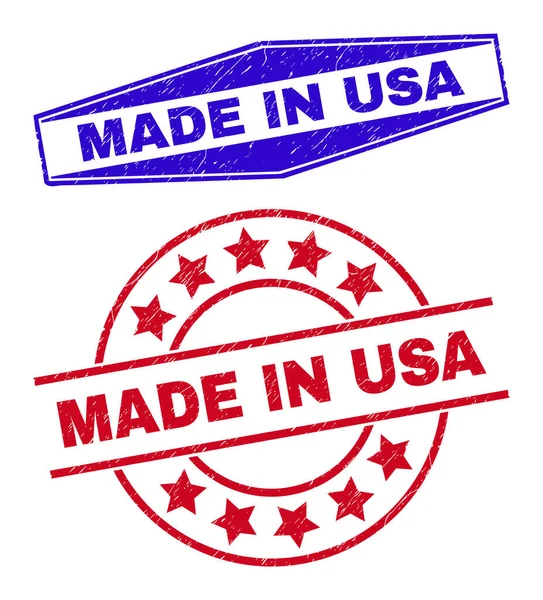 MADE IN USA Sellos Corroded en forma circular y hexagonal — Archivo Imágenes Vectoriales