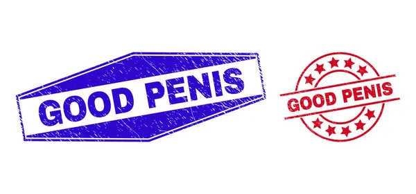 GOOD PENIS Unclean Badges in Circle and Hexagonal Shapes — Vettoriale Stock