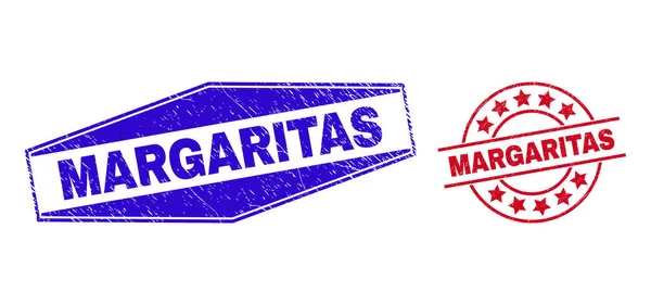 MARGARITAS Distress Stamp Seals in Round and Hexagon Forms — 스톡 벡터