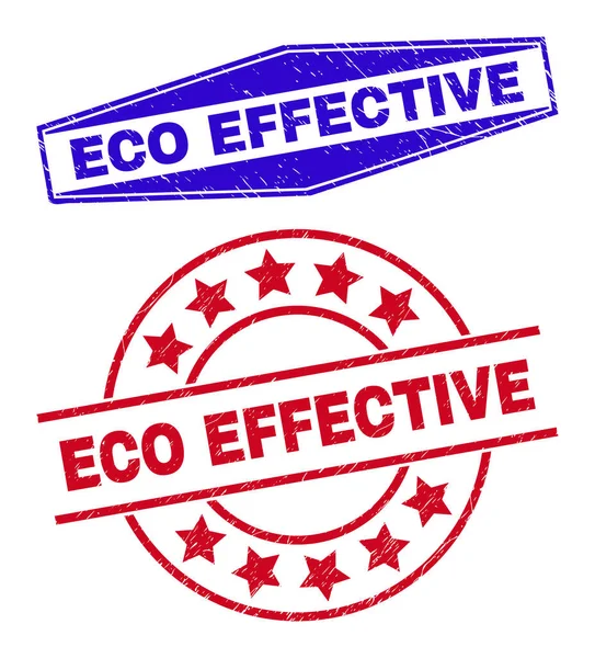 ECO EFFECTIVE Ακάθαρτες σφραγίδες σε στρογγυλές και εξαγωνικές μορφές — Διανυσματικό Αρχείο