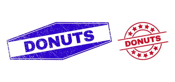 DONUTS Onreine Badges in ronde en zeshoekige vormen — Stockvector