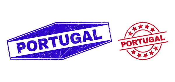 PORTUGAL-Gummistempel in Kreis- und Sechseckform — Stockvektor