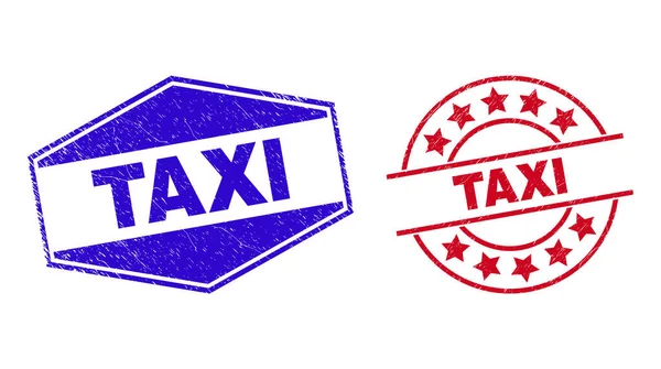 TAXI Grunged Stamps in Circle and Hexagonal Shapes — Stock Vector