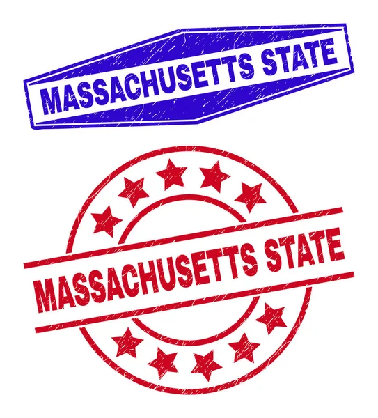 MASSACHUSETTS ESTADO Sellos de goma en formas redondas y hexagonales — Vector de stock