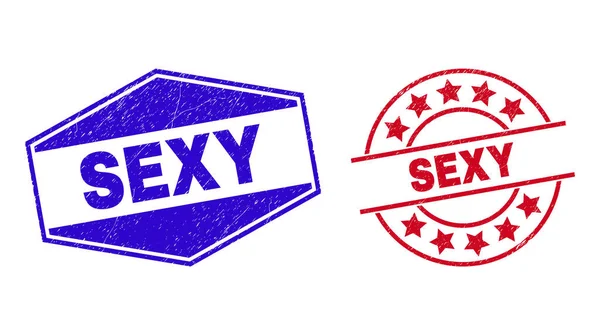 SEXY Corroded Watermarks in Round and Hexagonal Shapes — Stock Vector