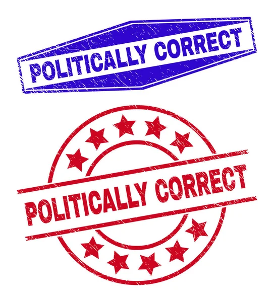 POLITICALLY CORRECT Corroded Badges in Round and Hexagonal Forms — Stock Vector