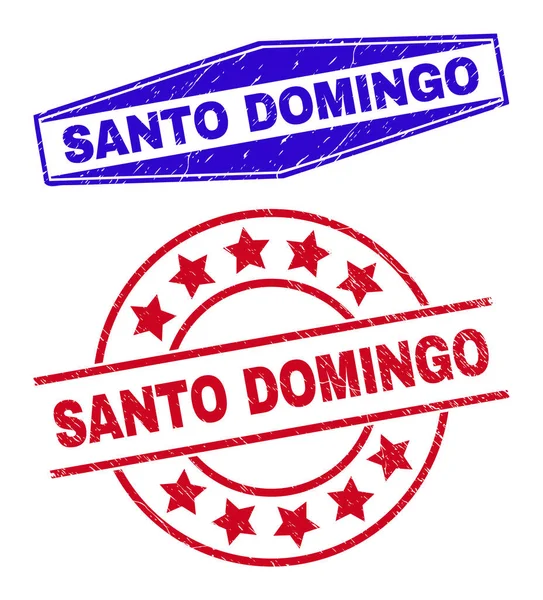 SANTO DOMINGO Onreine stempelzegels in ronde en zeshoekige vormen — Stockvector