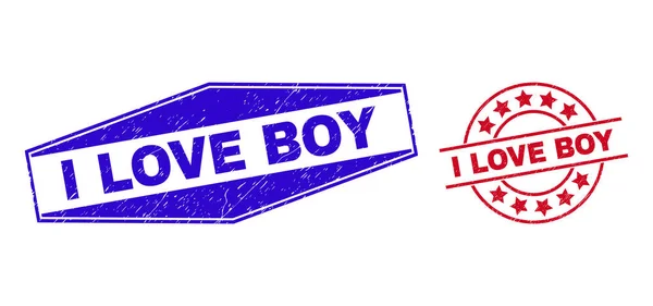 I love boy Distintivi impuri in forme rotonde ed esagonali — Vettoriale Stock