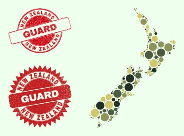 Yeni Zelanda Mozaik Haritası Haki Askeri Çemberi İmdat Mühür Damgalı Eşyalar