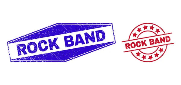 ROCK BAND แสตมป์ที่มีเนื้อเยื่อในรูปแบบวงกลมและหกเหลี่ยม — ภาพเวกเตอร์สต็อก