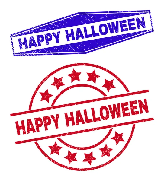 HAPPY HALLOWEEN Grunged Watermarks in Circle and Hexagon Shapes — 图库矢量图片