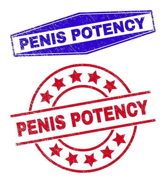 PENIS POTENCY Distress Stamp Seals in Circle and Hexagonal Forms — Stockvector