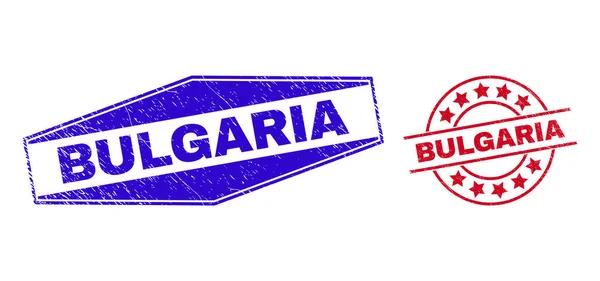 BULGARIA Grunge Stamps in Circle and Hexagon Forms — стоковий вектор